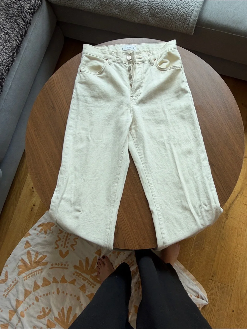 Mango Cream High-Rise Button-Fly Jeans